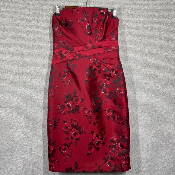 White House Black Market Red Floral Strapless Dress‎ Women's 8 Corset Cocktail - Picture 1 of 14